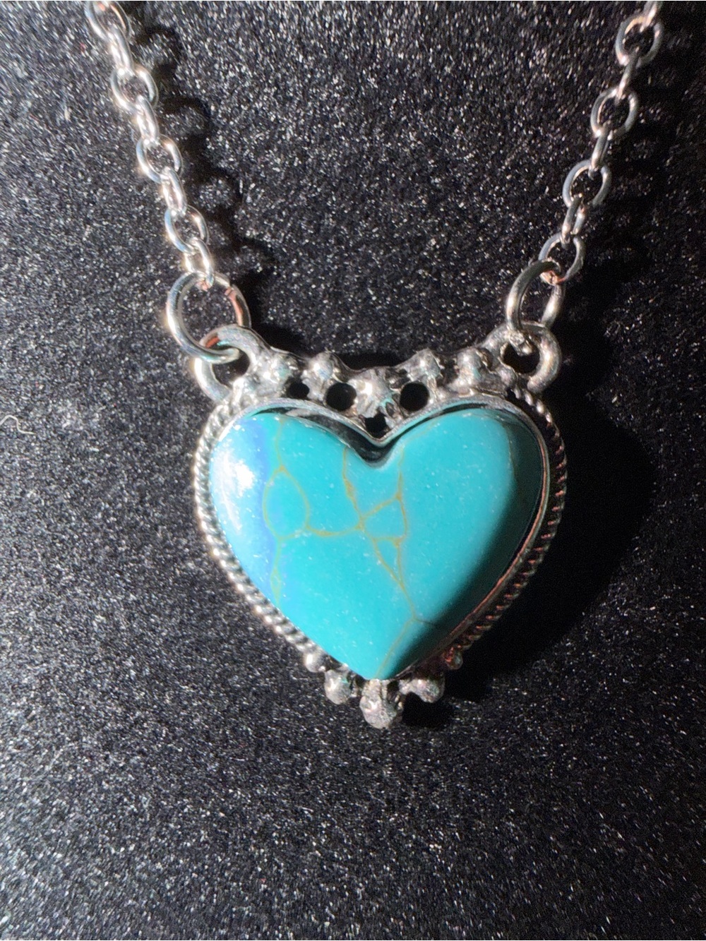 Silver Necklace with Turquoise Heart Pendant - Women Jewelry 17” w/2” extender
